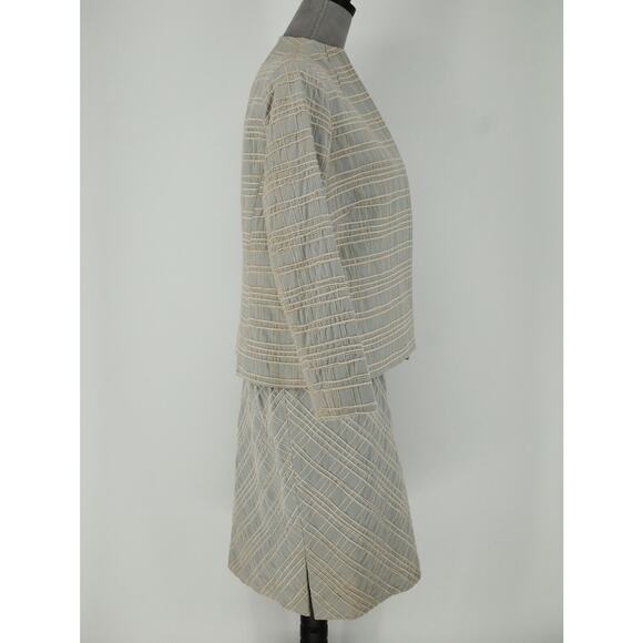 Due Per Due Skirt Suit Petites 12P Green Beige Plaid Silk Blend Lined Vintage - Picture 13 of 16